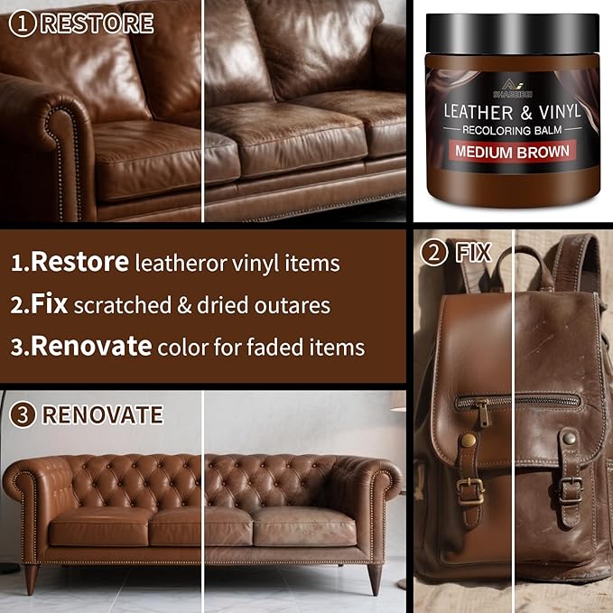 Leather Recoloring Balm with 100ml Mink Oil, Medium Brown Leather Repair Kit - Image 4