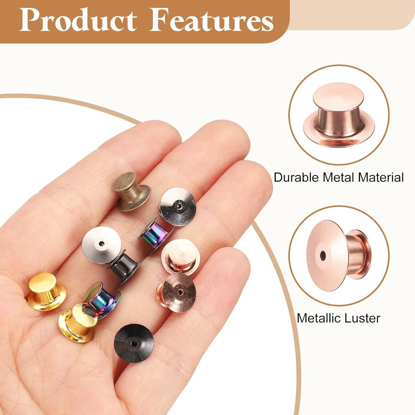 uxcell 40Pcs Metal Locking Pin Backs, Pin Keepers Locking Clasp Flat Head Clamp Needle Back Lock for DIY Brooch Crafts Badges Enamel Lapel, Rose Gold