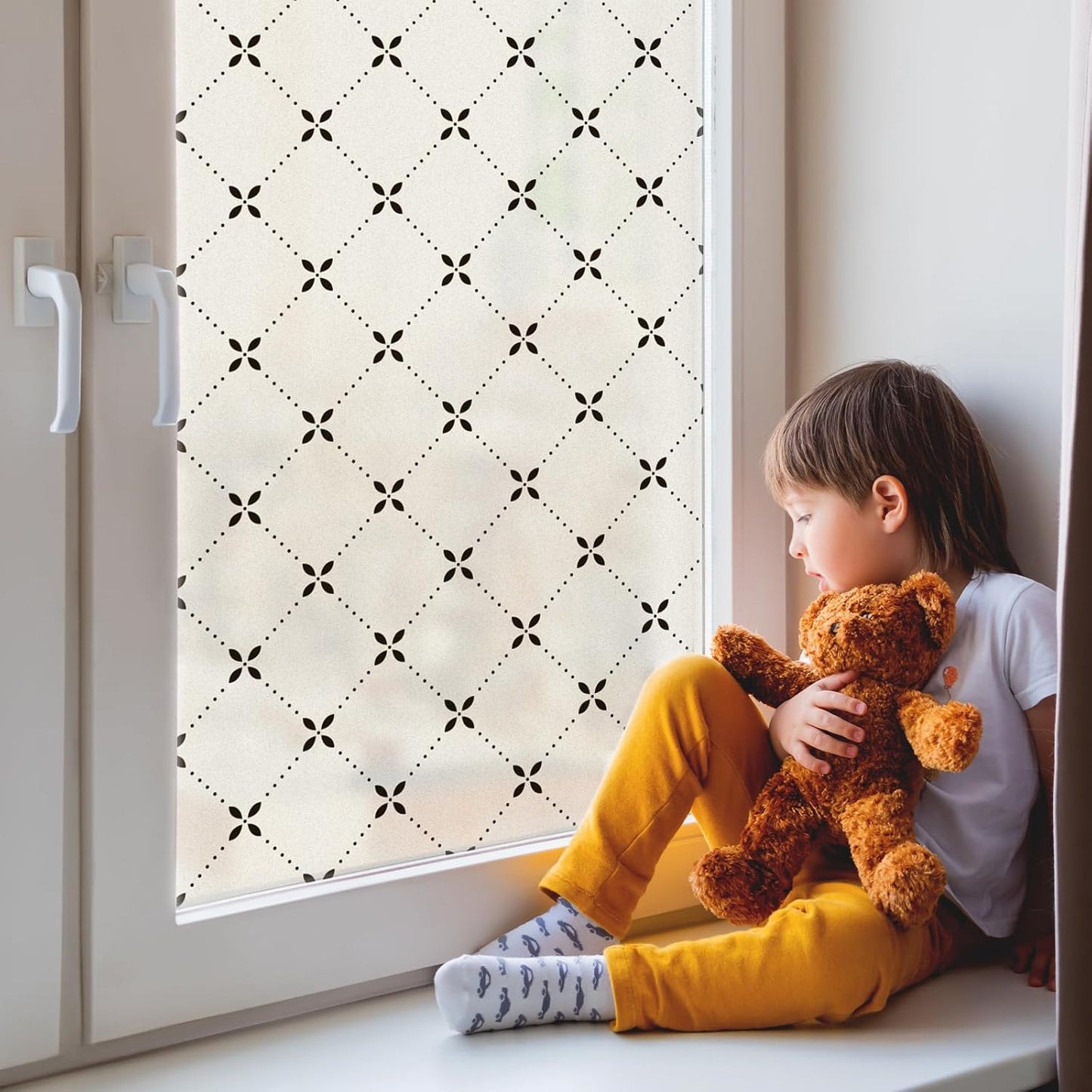 DKTIE Geometric Art Stained Glass Window Film Bathroom Window Privacy Film Frosted Glass Static Clings Non Adhesive with Installation Tools, Modern Home Improvement Style (S119, 17.7'' x 118.1'')