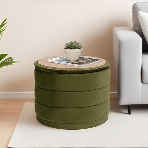 23" Upholstered Round Velvet Ottoman - Image 2