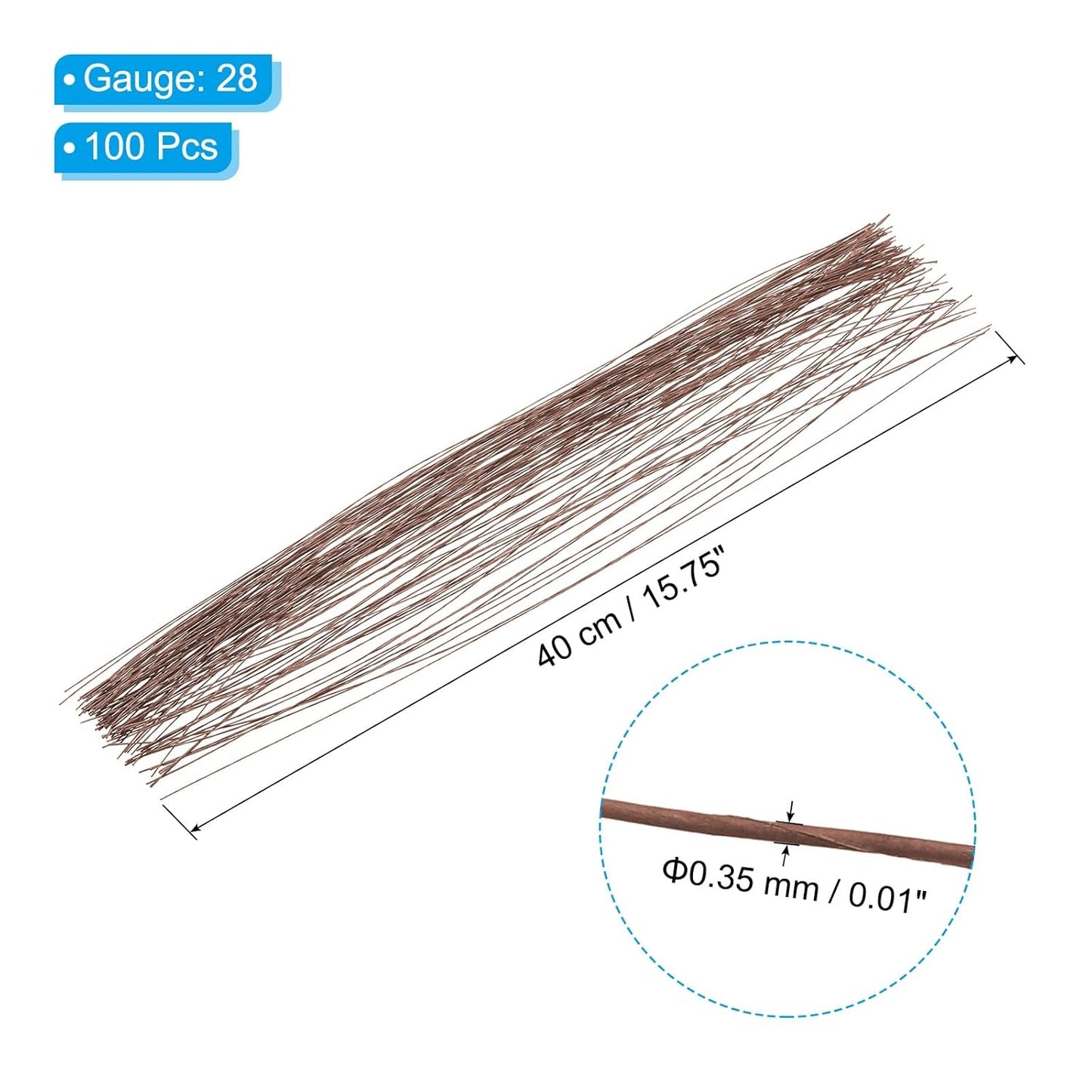 PATIKIL 28 Gauge 16" Floral Stem Wire, 100 Pcs Paper Wrapped Iron Artificial Flower Stem Accessories for DIY Bouquet Stem and Craft Decoration, Brown