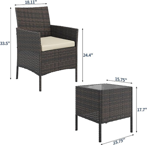 3-Piece Outdoor Furniture Set, PE Rattan Wicker Chairs - Image 2