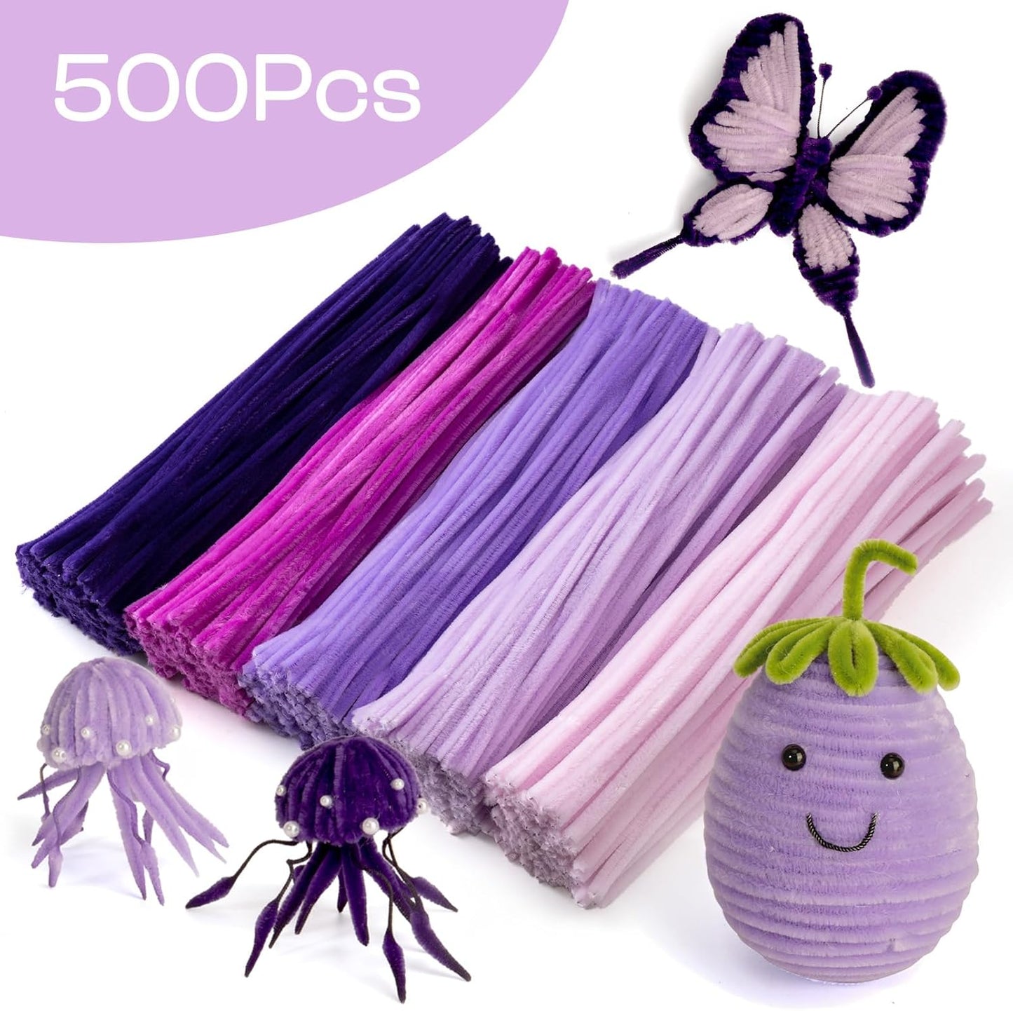 Caydo 500 Pieces Purple Pipe Cleaners, Chenille Stems, Pipe Cleaner Crafts for DIY Art and Craft Projects Creative Gift Party Decorations