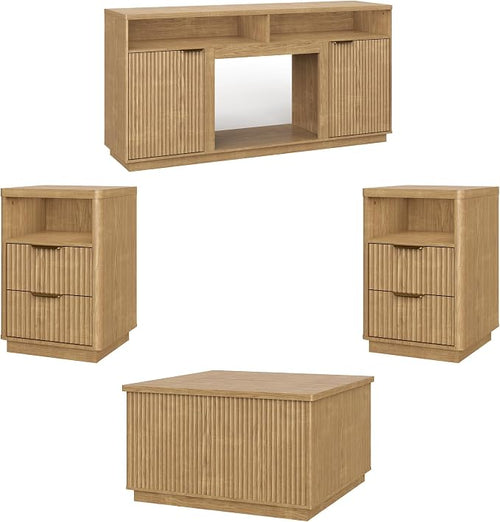 4-Piece Fluted Living Room Set Includes 31.5" Fluted Lift Top Coffee Table by PATIOCHIC