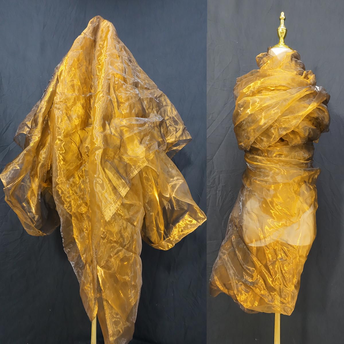 Two-Tone Iridescent Holographic Organza Fabric - 5.5 Yards | Lightweight Sheer Gauze Voile Tulle | for Dresses, Party Decor, DIY Crafts, Shiny Backdrops(Dull Gold)