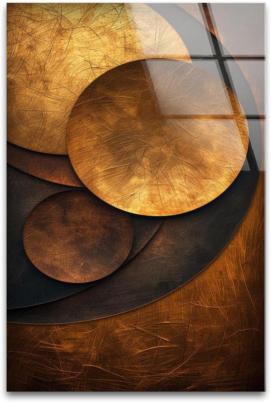 My Photostation.com 32Wx48H'' Bronze Art Deco Geometric Motifs Glass Wall Art Tempered Glass Printing Wall Decor Large Wall Art Wall Hangings