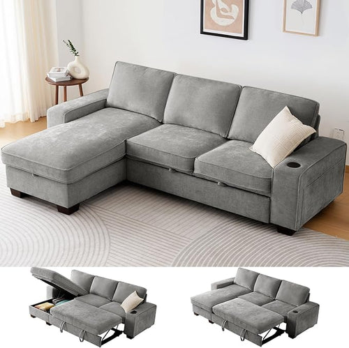 99" Convertible Sleeper Sofa Bed, L Shaped by ASHOMELI