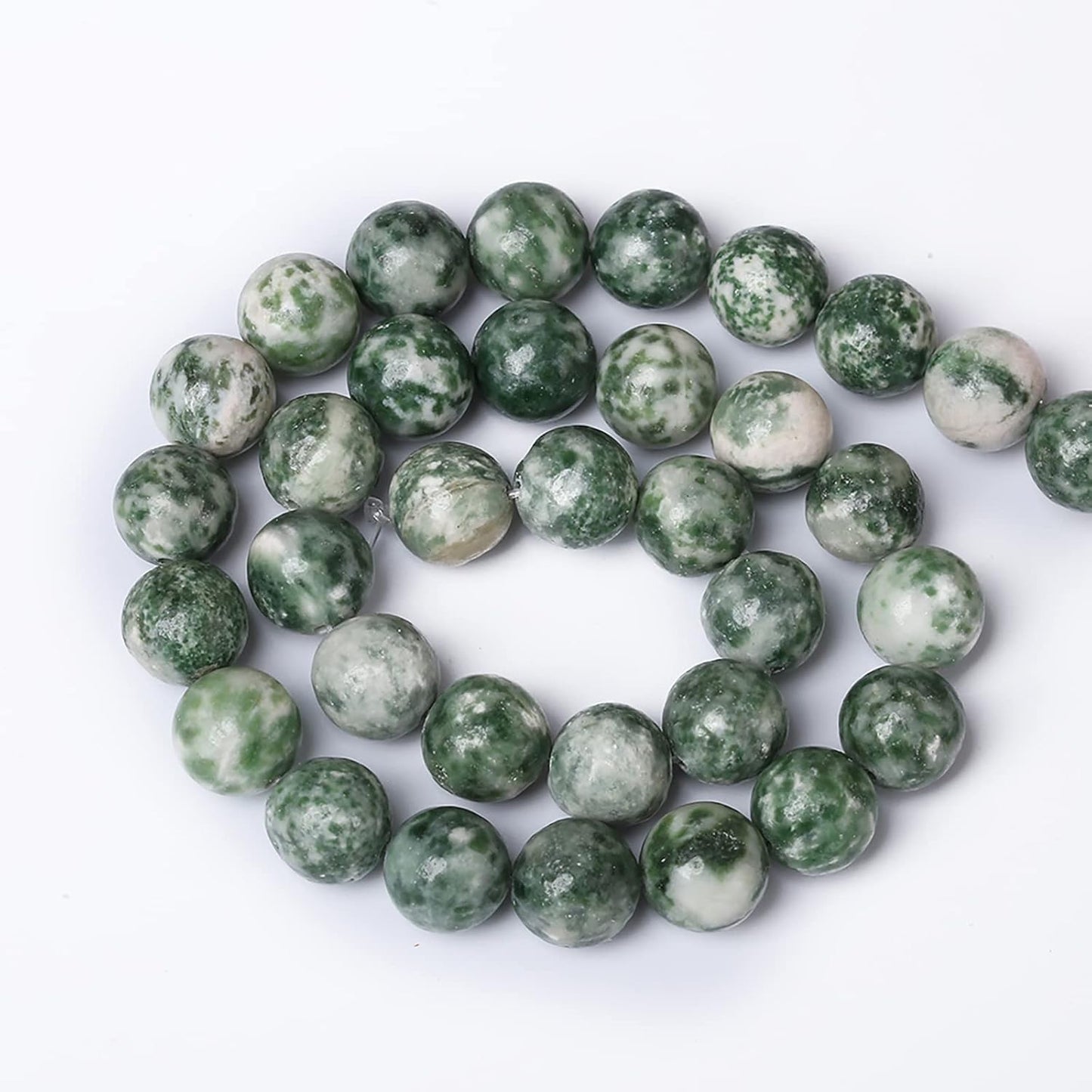 32pcs 12mm Natural Green Spot Stone Stone Beads for Jewelry Making Loose Spacer Round Beads DIY Bracelets Necklaces 15" (12mm, Green Spot Stone)