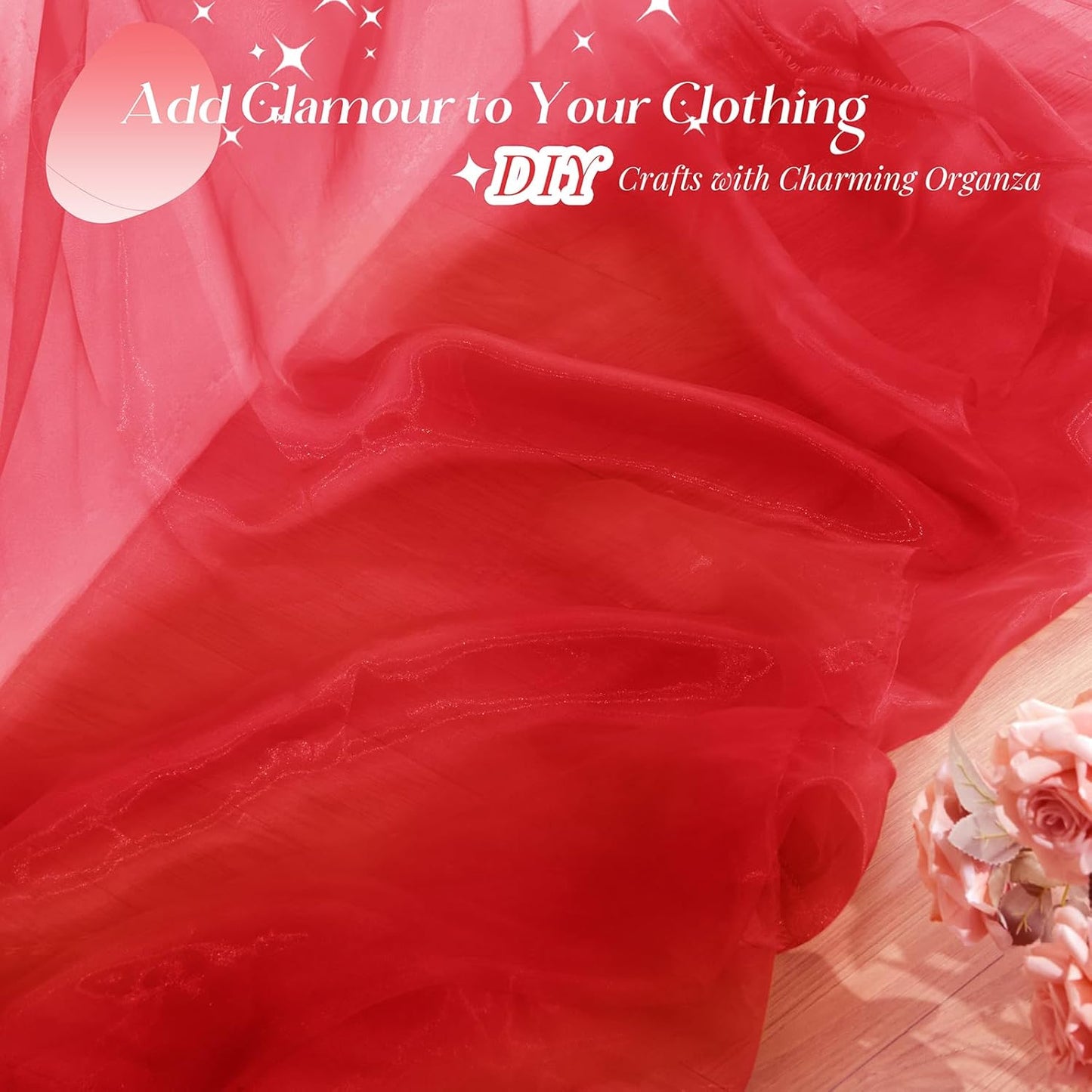 P Pothuiny Sheer Organza Fabric by The Yard, 3 Yards x 60 Inch Wide Bridal Red Organza Tulle Fabric Roll Shiny Gauze Fashion Dress Sewing Craft for Wedding Party Decorations Backdrop