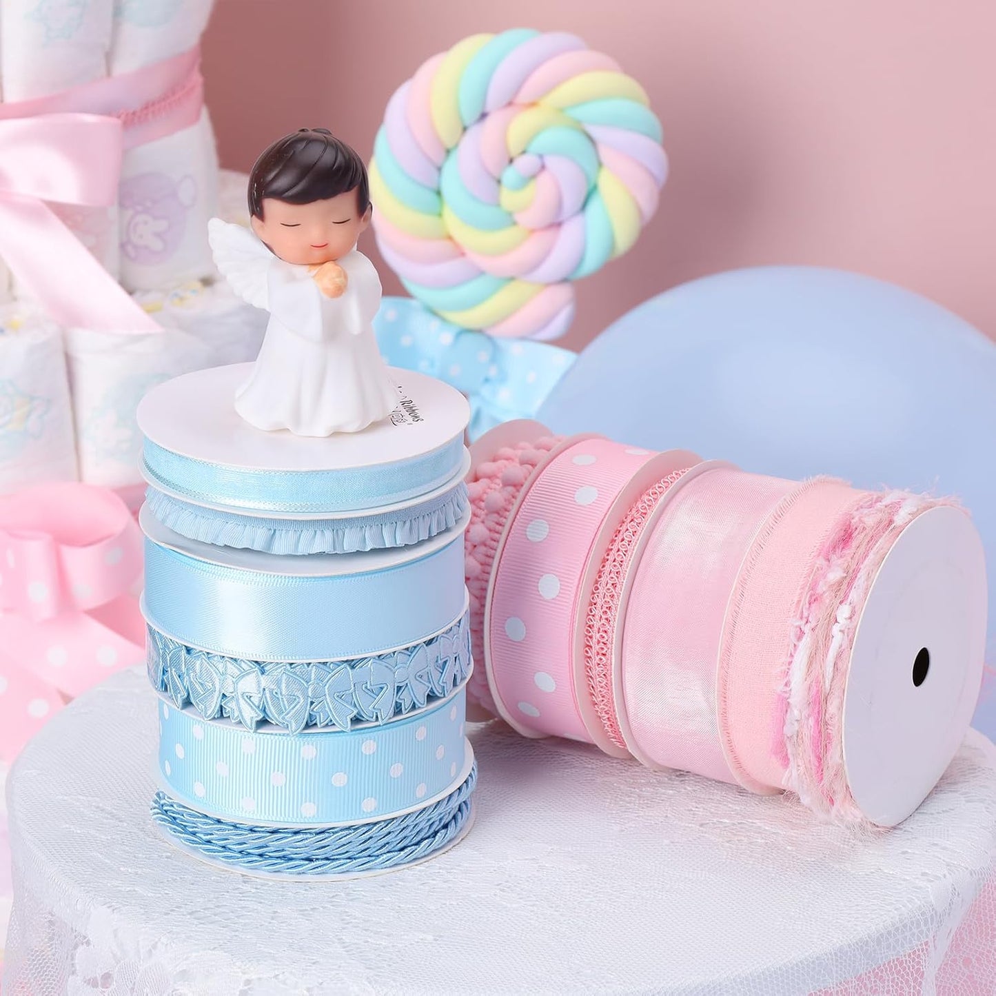 LaRibbons Light Blue Ribbons for Crafts 6 Rolls 28.5 Yards TTL Thin Ribbon for Baby Shower Sewing Gift Wrapping Home Decor