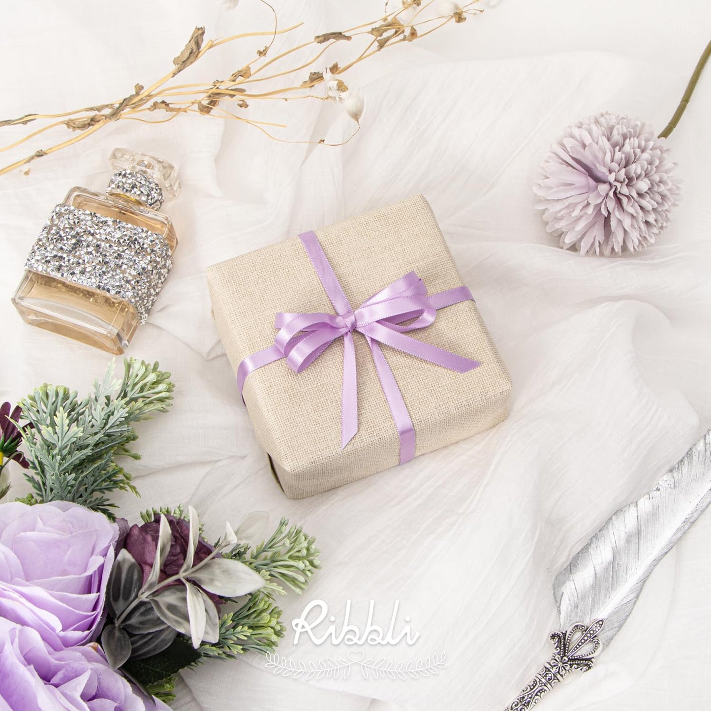 Ribbli Light Purple Satin Ribbon,Double Faced Satin 1/4 inch x Continuous 50 Yards,Light Orchid Ribbon Use for Bows Bouquet,Gift Wrapping,Wedding Decoration,Floral Arrangement