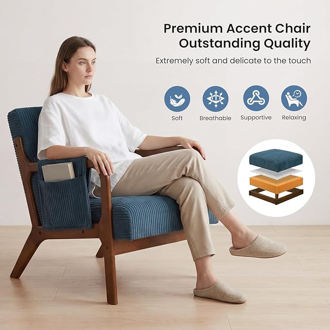 DUMOS Mid Century Modern Accent Chair, Upholstered Armchair - Image 4