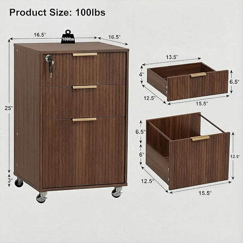 3 Drawers Fluted Mobile File Cabinet - Image 2