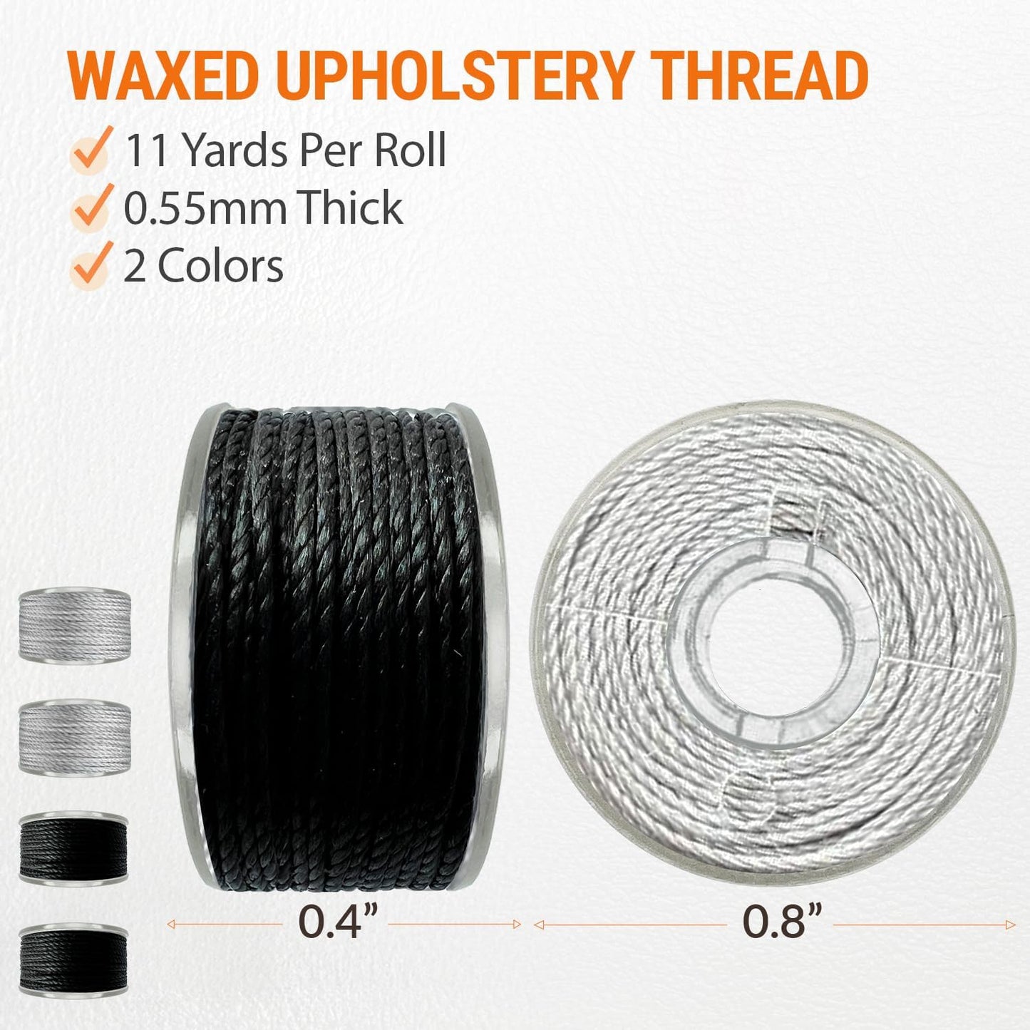 VONEEDL Heavy Duty Sewing Needles (11 PCS) & Waxed Thread (2 Black and 2 Grey Colors) - Upholstery Repair Kit for Leather, Canvas, Quilting & More