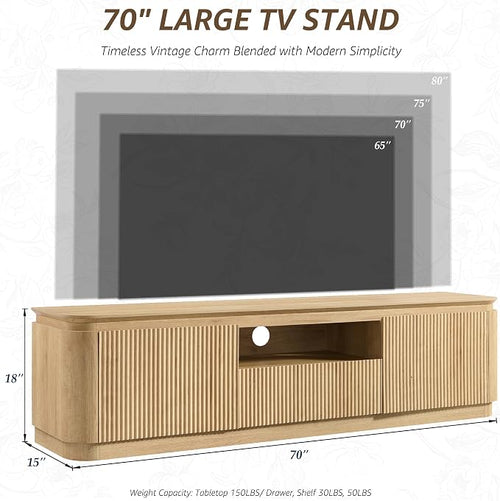 70" Fluted TV Stand for TVs Up to 80", Mid Century Modern Entertainment Center - Image 2