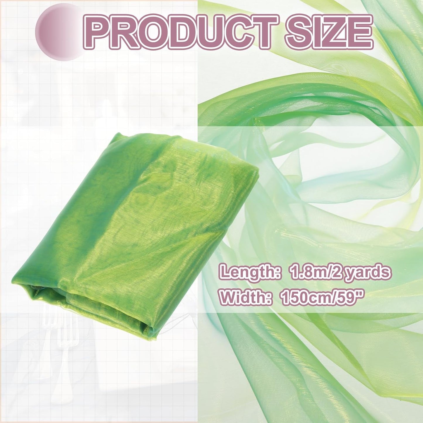 MECCANIXITY Iridescent Sheer Organza Fabric, 2 Yards x 59 Inches Solid Holographic Shiny Fabric Organza Cloth for Wedding, Curtains, Costume, Photo Background, Gradient Dark Green Blue