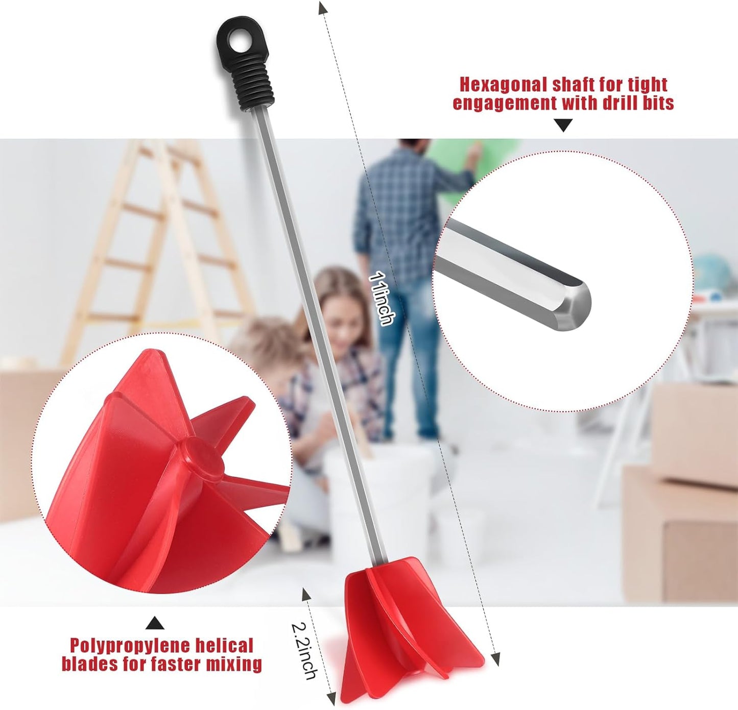 Loosh 6 Pcs 11 Inch Paint Stirrer for Drill, Paint Mixer Attachment, Helix Epoxy Mixer for Concrete Resin Silicone Stirrer Paddle Works with Most Drills