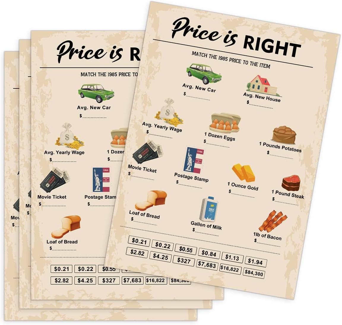 40th Birthday Party Games, Price is Right Games, Birthday Party Supplies for Adults, Fun 1985s Party Game，Pack of 30 Cards