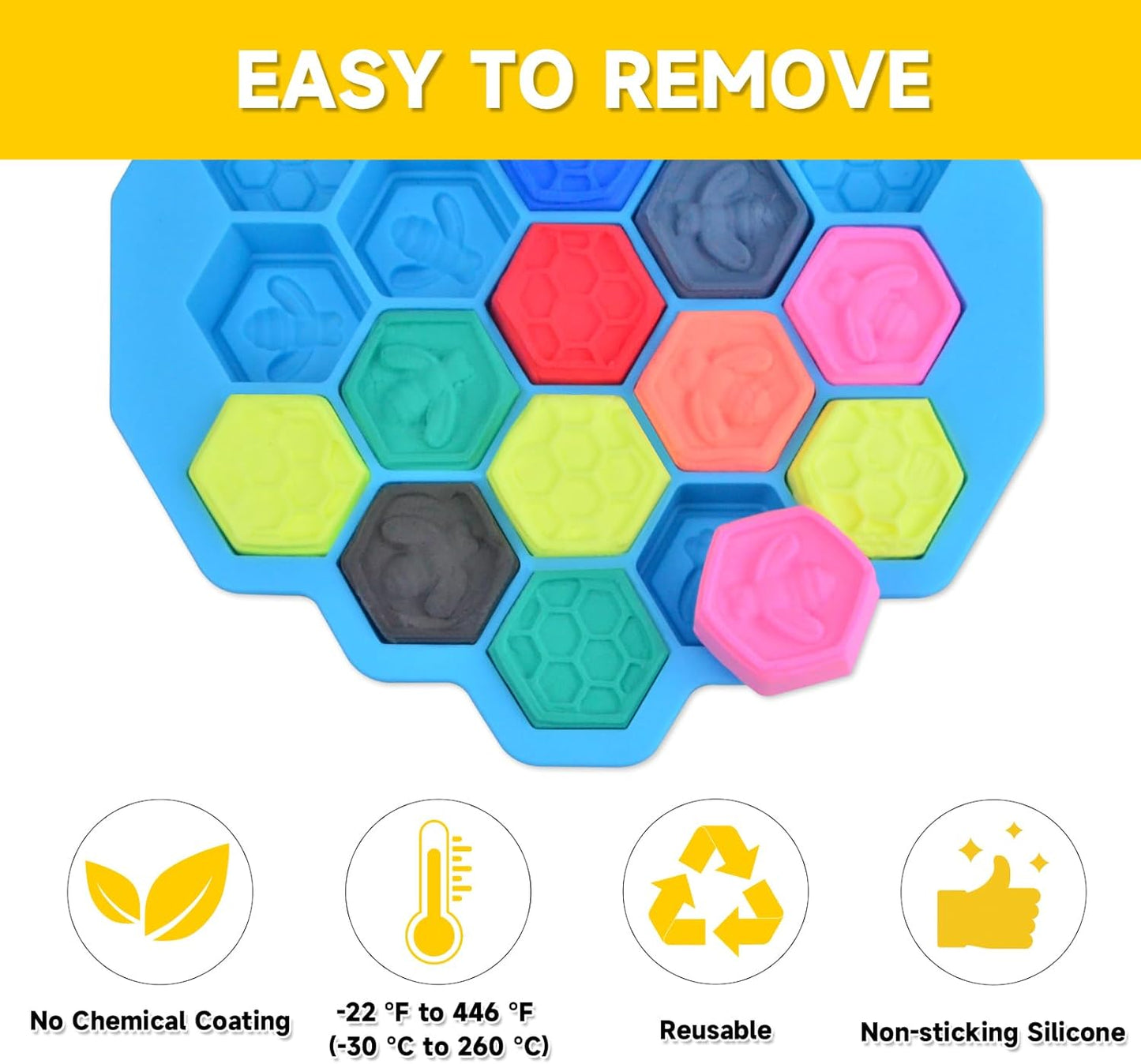 3Pcs Honeycomb Bees Silicone Molds, XJMWXHFC 19 Cavities Chocolate Molds, Food Grade Silicone Baking Molds, Non-Stick Cake Mold for Chocolate, Candy, Jelly, Ice Cube, Mini Cakes (Pink, Green, Blue)