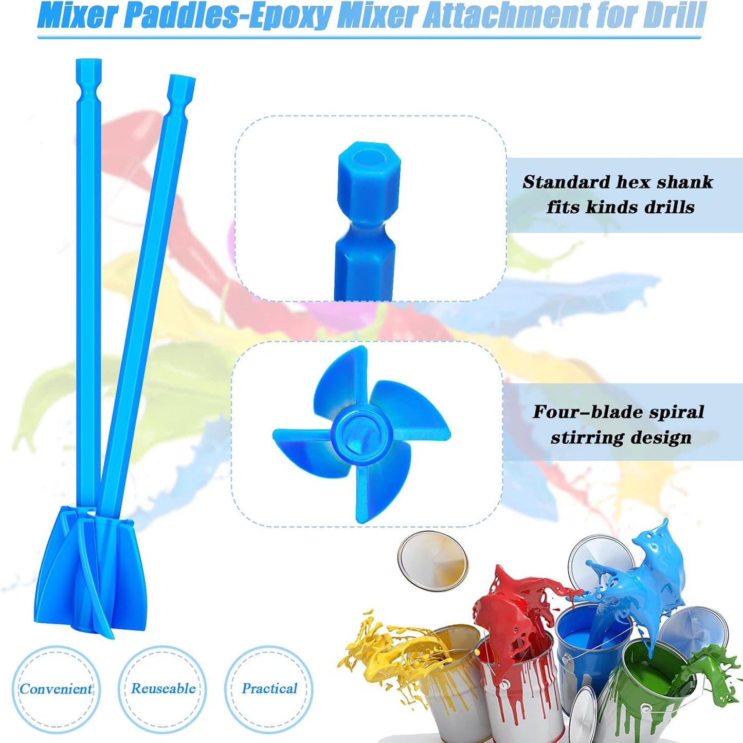 12 Pieces Paint Mixer Drill Attachment,Helix Paint Mixer Resin Drill Mixer Paint Stirrers Drill Attachment for 1 Gallon of Paint Epoxy Resin Silicone Jewelry Casting Molds (Blue)