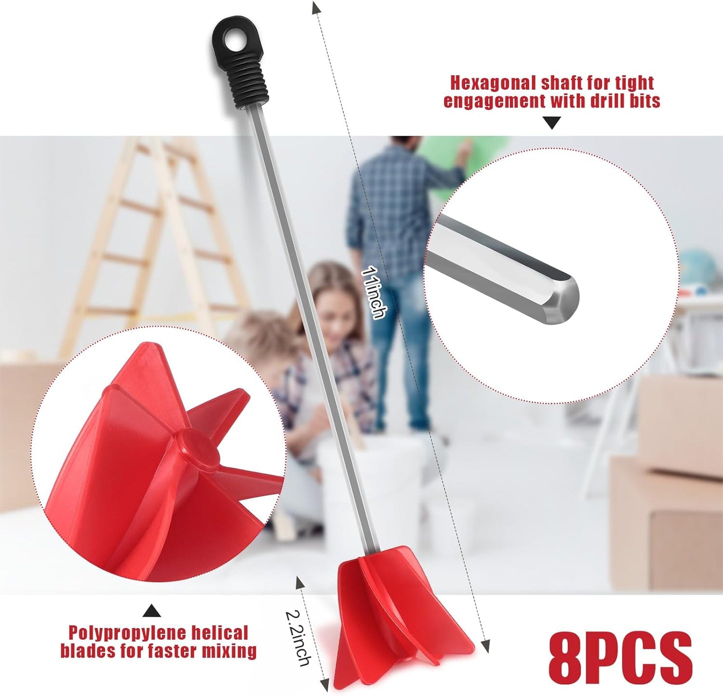 Loosh 8 Pcs 11 Inch Paint Stirrer for Drill, Paint Mixer Attachment, Helix Epoxy Mixer for Concrete Resin Silicone Stirrer Paddle Works with Most Drills