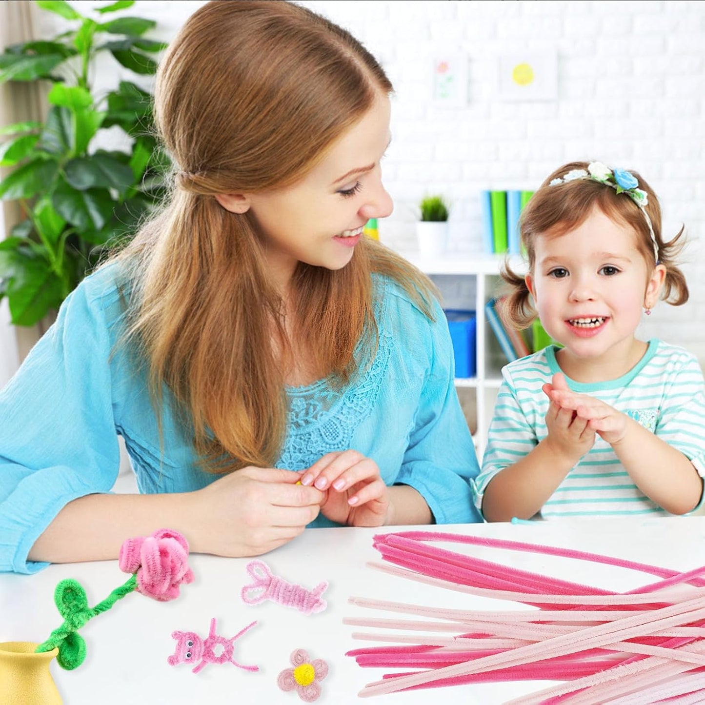 500PCS Pipe Cleaners Craft - Pink Pipe Cleaners Craft Bulk Supplies,Chenille Stems for Kids and Adults DIY Arts Crafts Project