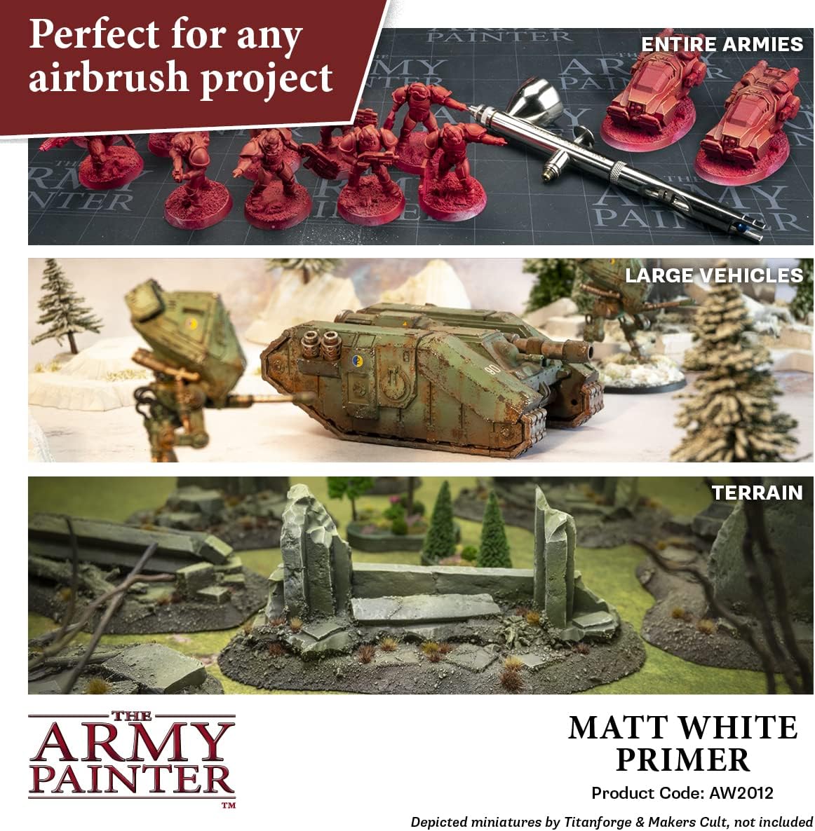 The Army Painter Airbrush Primer White, 100ml Dropper Bottle Acrylic Paint Primer, Acrylic Airbrush Paint Primer for Airbrushing and Painting Wargaming Miniatures, Perfect for Tabletop Boardgames