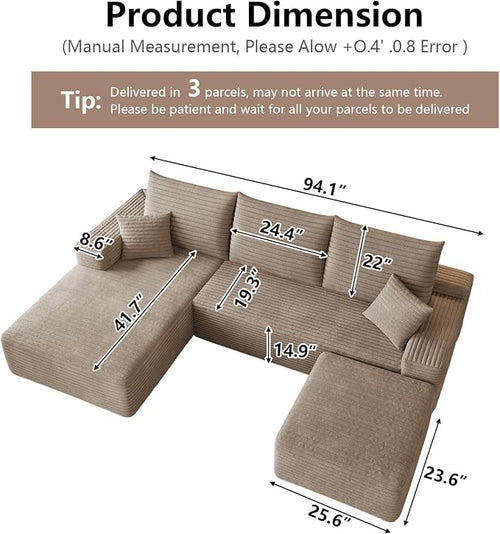 95" Cloud Sectional Couch U-Shaped Chaise - Image 2