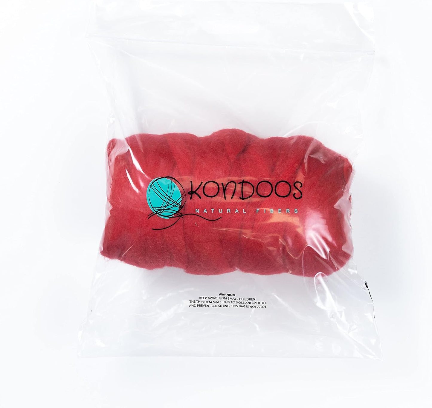 Kondoos Colored Natural Wool roving, 1 lb. Best Wool for Needle Felting, Wet Felting, handcrafts and Spinning. (Red, 1 lb)