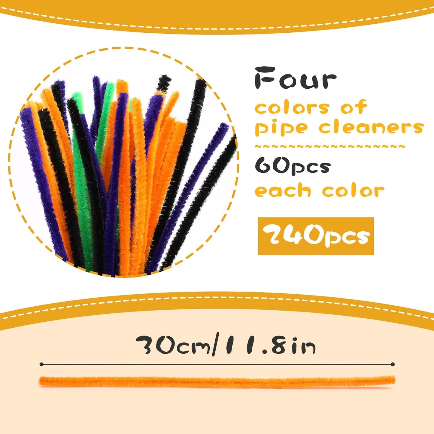 240 Pcs Pipe Cleaner Set, 4 Color Chenille Stems Craft Set for Art & Craft Projects