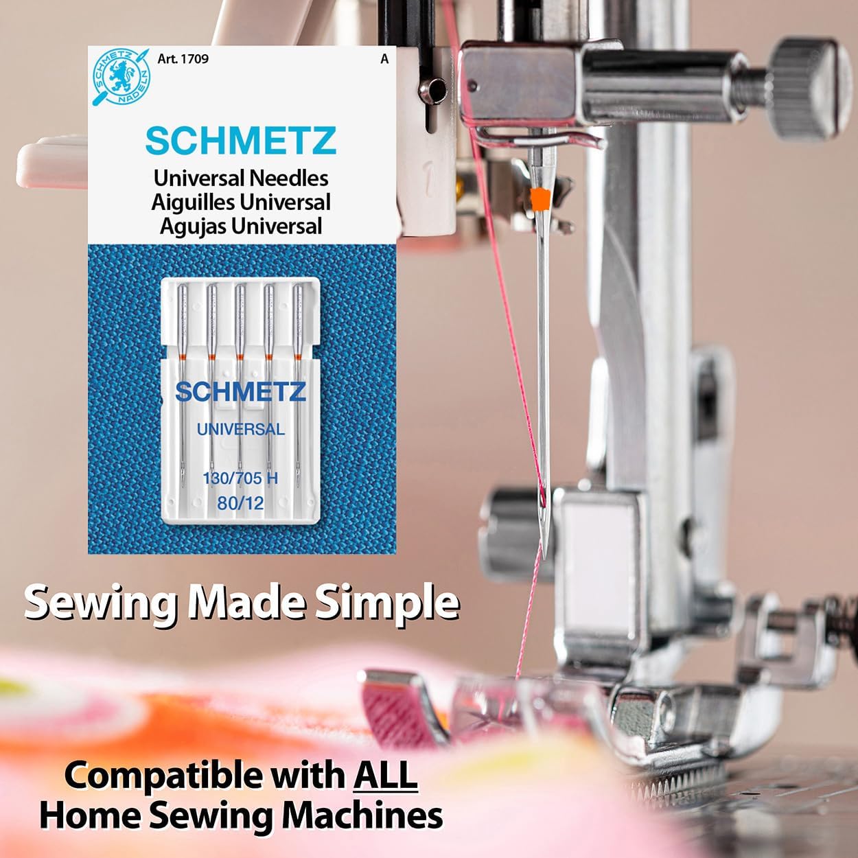 SCHMETZ Universal Sewing Machine Needles - Size 80/12, 5-Needle Cards, Pack of 5