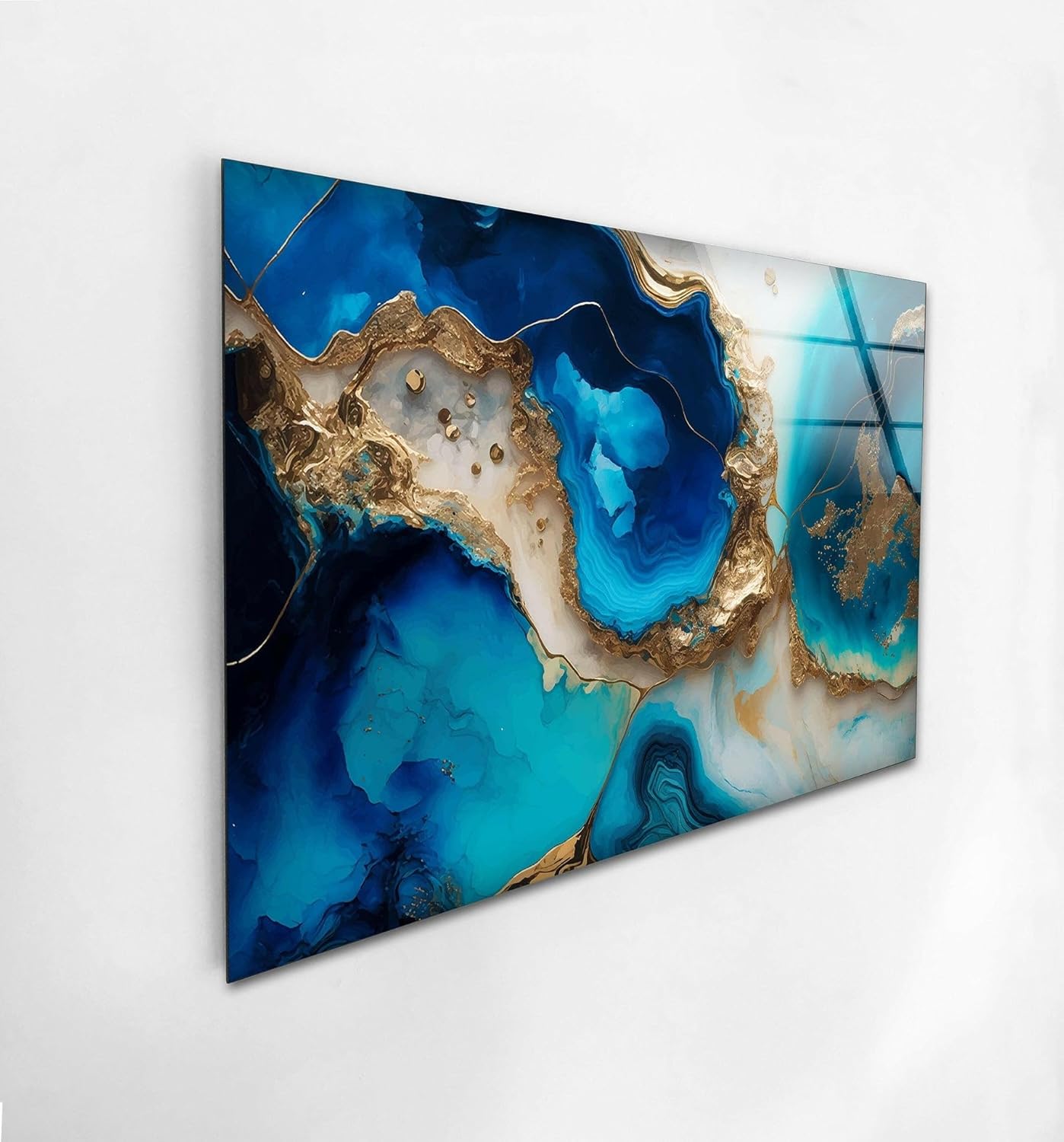 My Photostation.com 20Wx14H'' Blue Alcohol ink Glass Wall ArtTempered Glass Printing Wall Decor Large Wall Art Wall Hangings