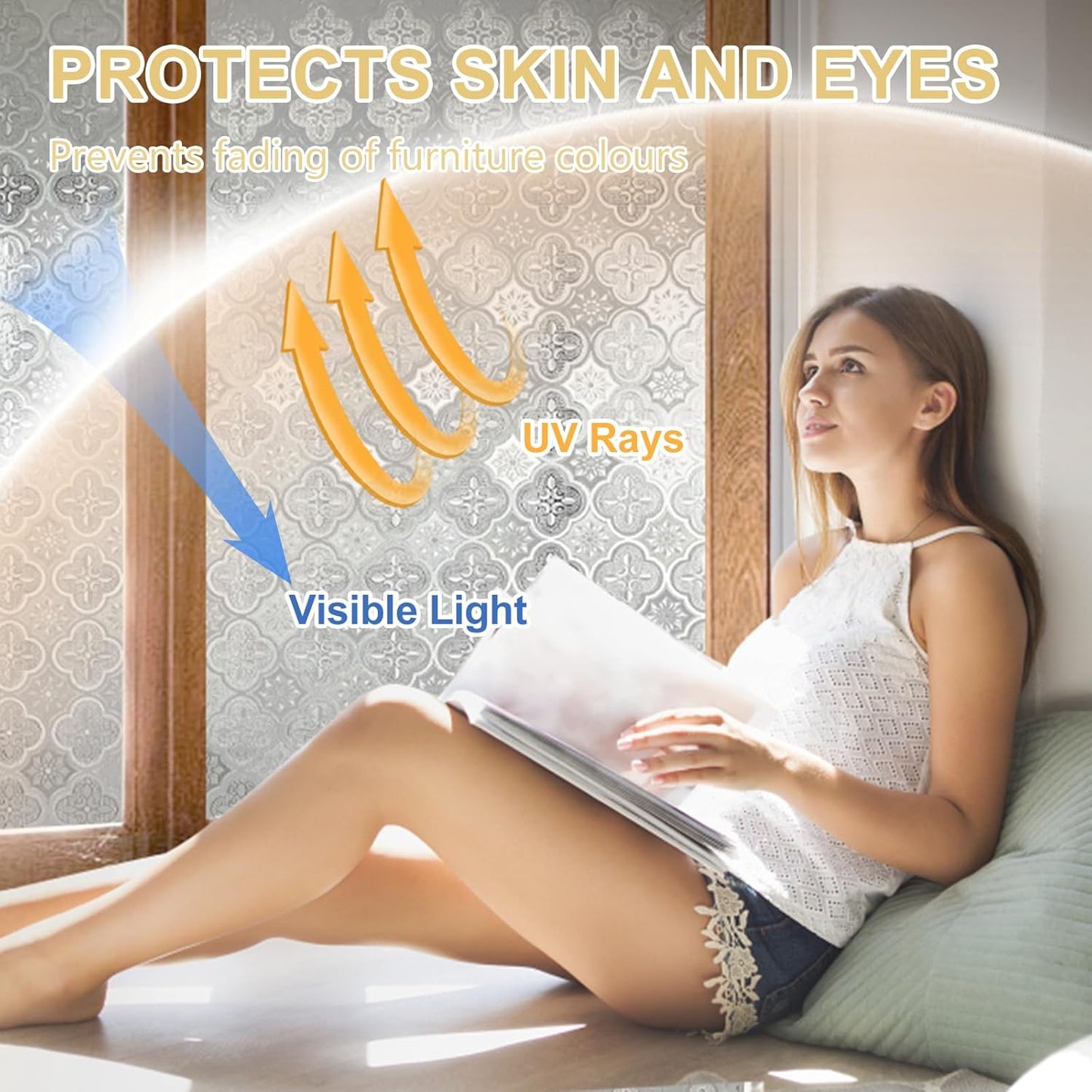 Window Privacy Film Decorative for Front Door, Bathroom Static Cling Stained Glass Sticker Opaque Heat Control UV Blocking Non-Adhesive for Home Windows 17.5 X 118.1 inches