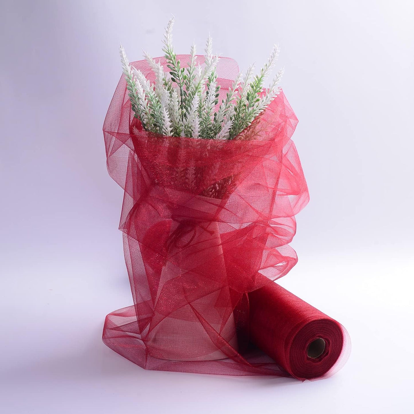 Crystal Organza Fabric Tulle - 16" by 50 Yards Sheer Fabric for Wedding Party Decoration Bridal Shower Tutu Roll Netting Spool Ribbon Wrapping (Burgundy)