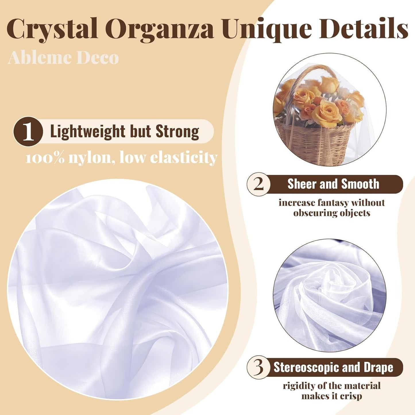 Organza Fabric by The Yard, 60 Inch Wide 10 Yards (30 ft) Extra Long Sheer Fabric for DIY Sewing Projects Window Scarf Wedding Decorations Party Backdrops Curtains (White)