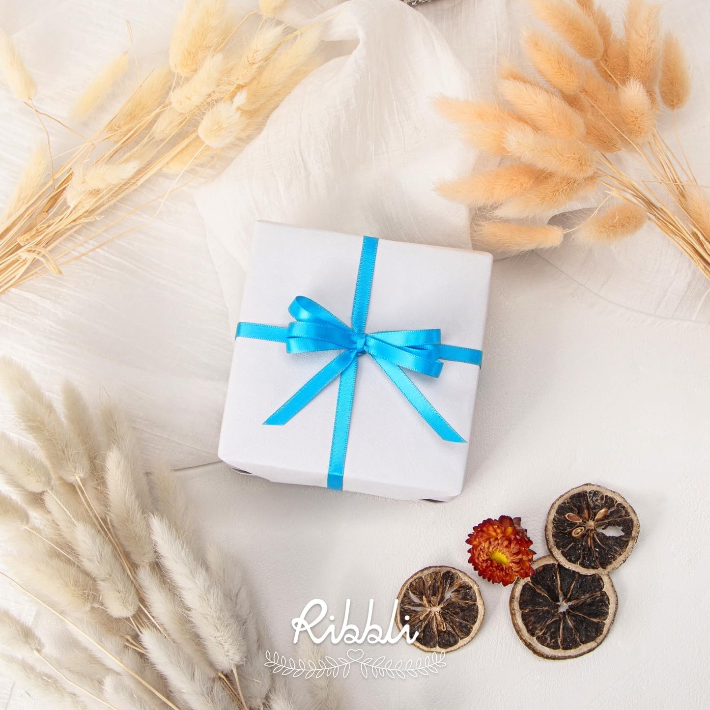 Ribbli Turquoise Blue Satin Ribbon,Double Faced Satin 1/4 inch x Continuous 50 Yards,Turquoise Blue Ribbon Use for Bows Bouquet,Gift Wrapping,Wedding Decoration,Floral Arrangement