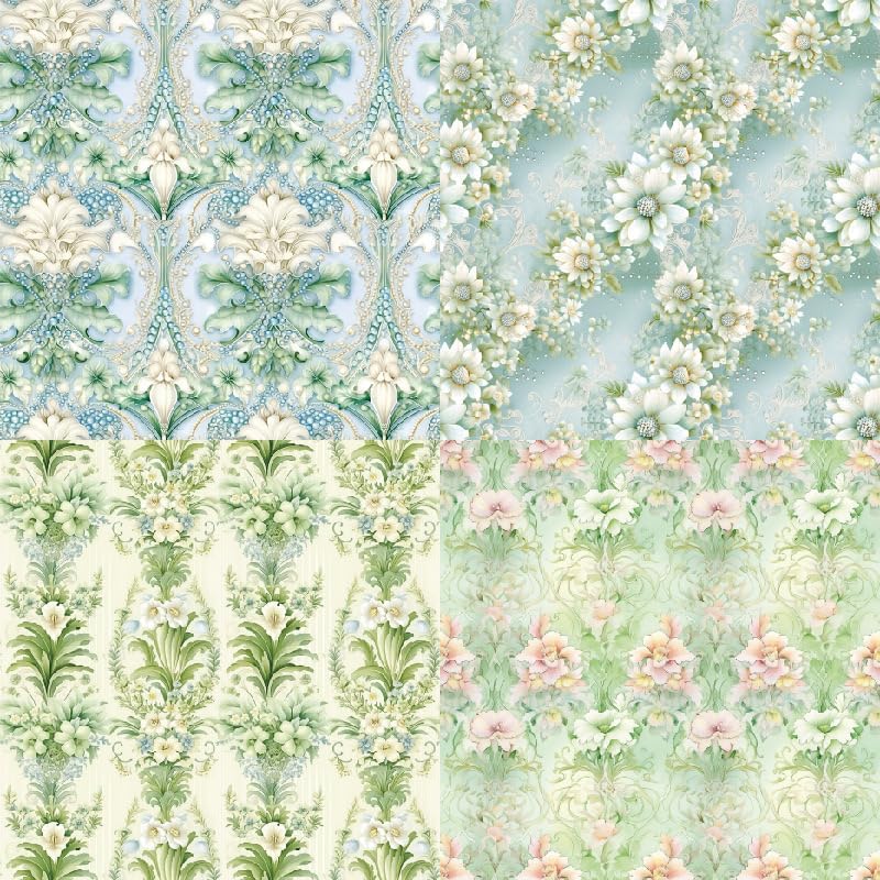 Vintage Green Floral Scrapbook Paper Pad Color Patterned Paper 6×6,24 Sheets Single-Sided Flower Scrapbooking CardStock Papers Pad for Holiday Cardmaking DIY Origami Journaling.