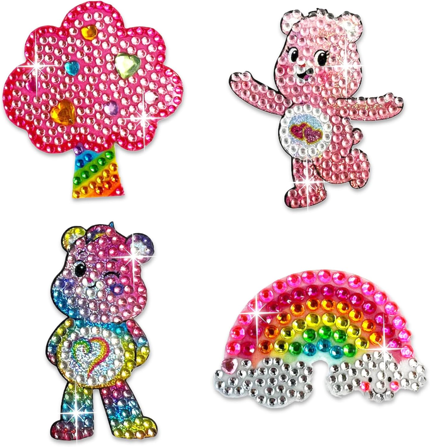 StickerBeans® Rhinestone Stickers – Care Bears 4-Pack, 2” x 2” Each, Unique Sparkly Cut-to-Shape for Collecting, Trading, Decorating Laptops, Phone Cases, Scrapbooks, for Kids, Teens, & Adults