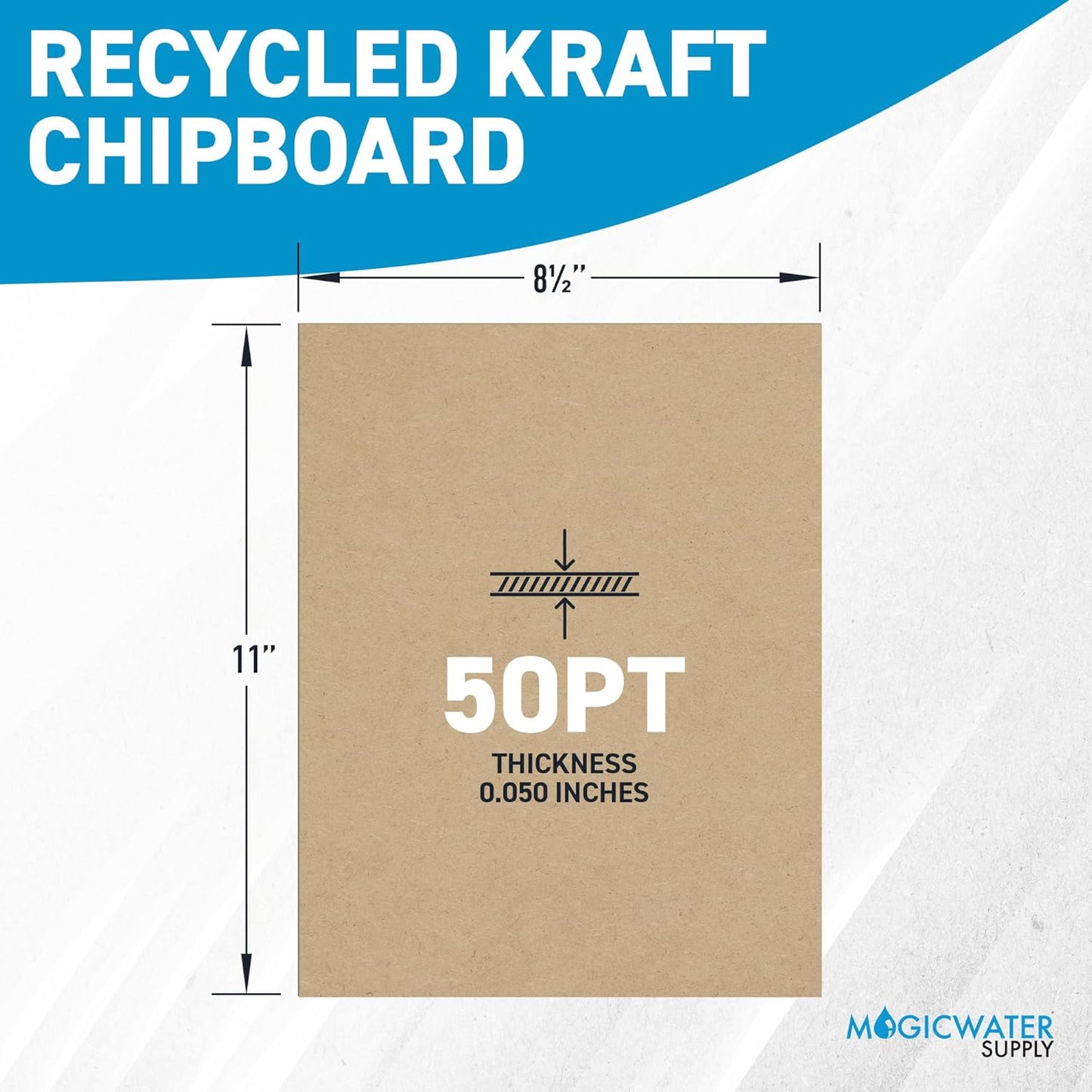 MagicWater Chipboard Sheet for DIY Projects - 8.5x11 Inch - 10 Pack - 50 pt - Heavy Duty Kraft. (0.050 Inch Thick) Paperboard, for Scrapbooking, Books, Picture Frame Backing, Arts Project & Crafts