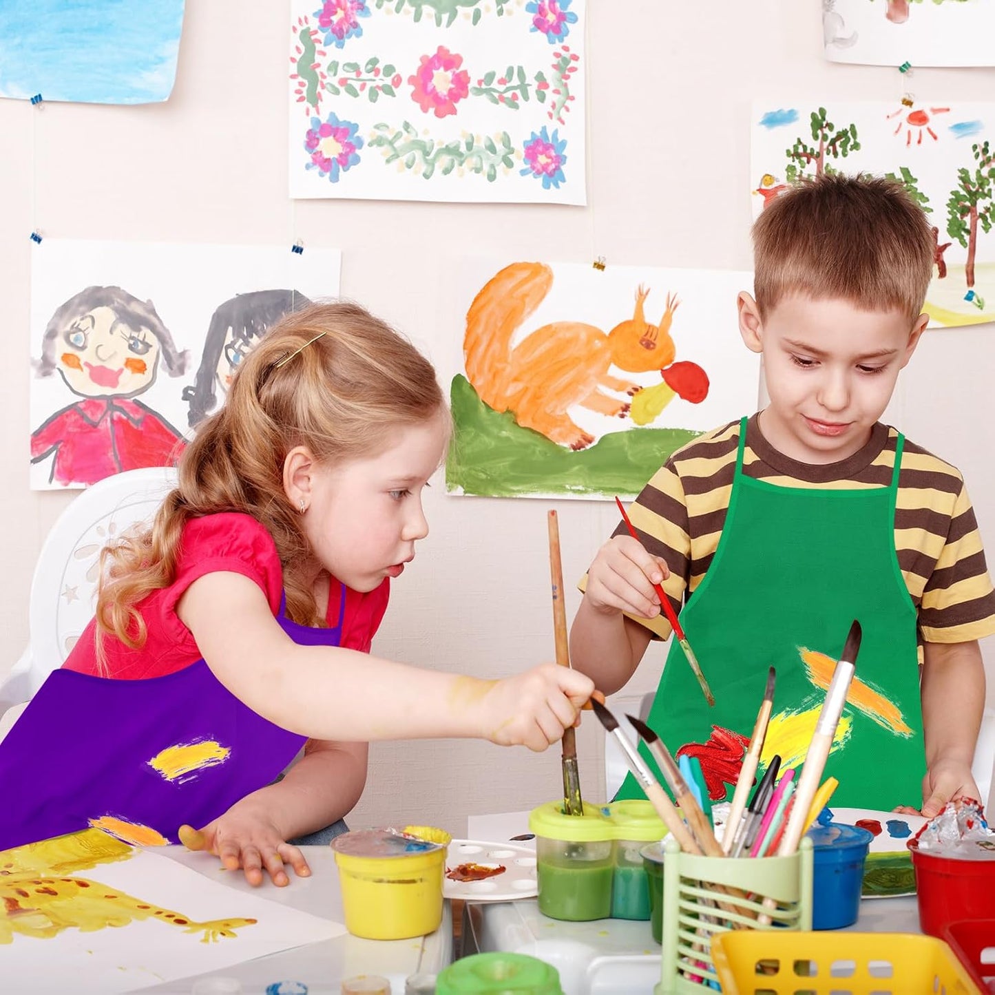 PLULON 30 Pcs Kids Apron for Painting, Art Smocks Bulk for Activities, Craft, Home Kitchen, Classroom Party Supplies
