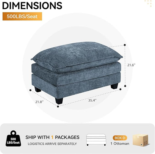 35‘’ Modern Chenille Cloud Sofa Ottoman, Rectangle Ottoman - Image 2