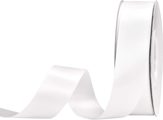 YAMA Double Face Satin Ribbon - 1 inch 25 Yards for Gift Package Wrapping,Floral Design,Hair Bow Clip Making,Crafting,Sewing,Wedding Decor,White