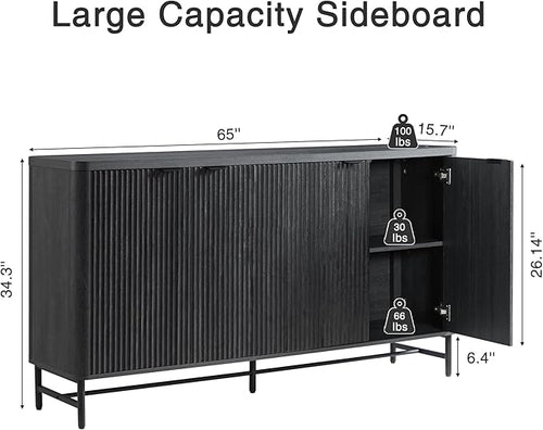 4-Piece Fluted Living Room Furniture Set, Lift Top Coffee Table, Buffet Cabinet - Image 2