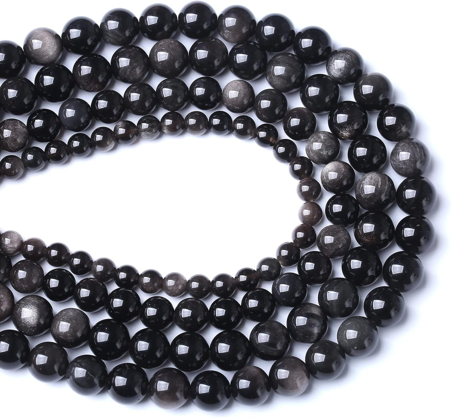 32pcs 12mm AAA Natural Obsidian Stone Beads Gemstone Round Loose Beads for Jewelry Making DIY Bracelet (Sliver Color Obsidian Stone, 12mm)