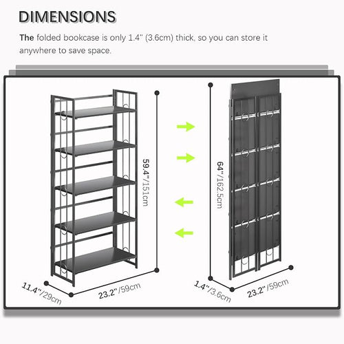 4NM No Assembly 5 Tiers Folding Bookshelf, 59.4" H Foldable Storage Shelves - Image 2