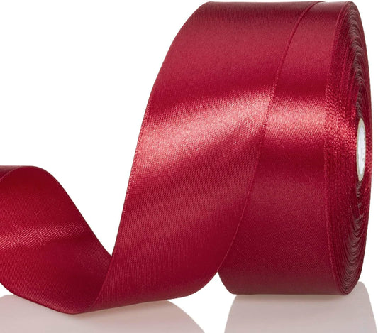 1 1/2 Inch Dark Red Solid Satin Ribbon, 50 Yards Craft Fabric Ribbon for Gift Wrapping Floral Bouquets Wedding Party Decoration
