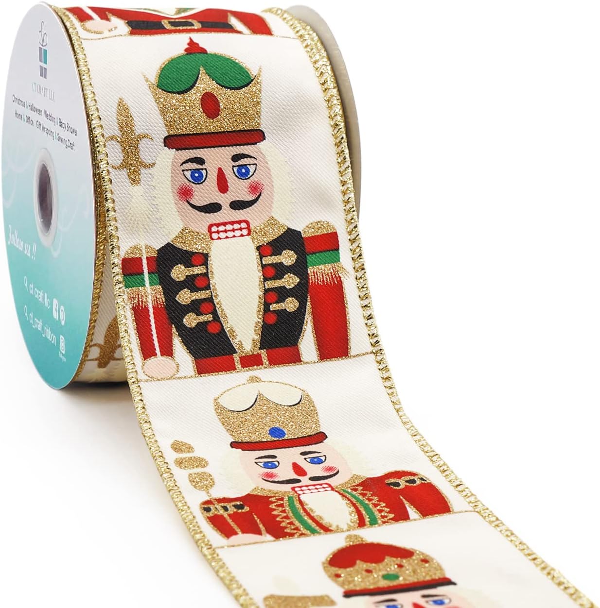CT CRAFT LLC Ivory Satin Toy Soldier with Wired Ribbon 2.5 Inch x 10 Yards for Christmas Home Decor Tree Topper Bow Gift Wrapping DIY Crafts Wreath Garland