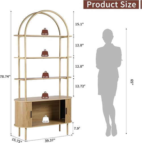 79" Tall Arched Bookshelf with Sliding Tambour Doors, Mid Century Modern Curved - Image 2