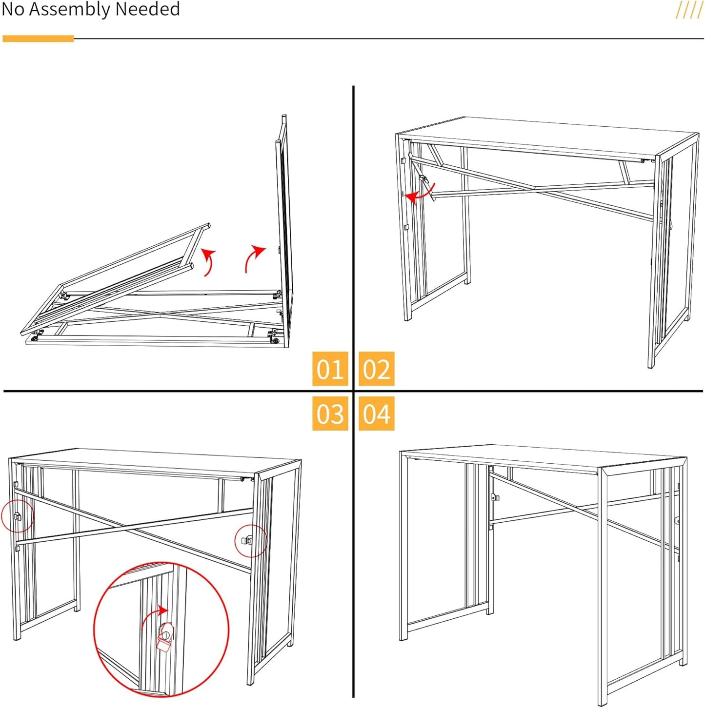 40 inch Folding Desk, Writing Gaming Computer Camping Desk, No Assembly Required Home Office Table, Black Oak