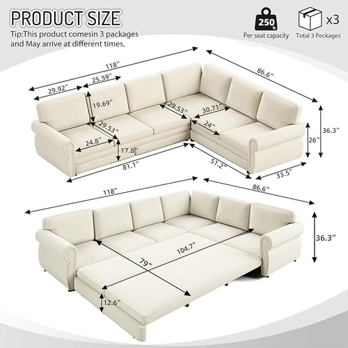 118" L-Shaped Sleeper Couch Bed - Image 2